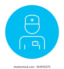 Nurse line icon for web, mobile and infographics. Vector white icon on the light blue circle isolated on white background.