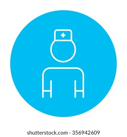 Nurse line icon for web, mobile and infographics. Vector white icon on the light blue circle isolated on white background.