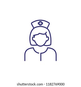 Nurse line icon. Woman in medical uniform and cap. Occupation concept. Can be used for topics like medicine, hospital, clinic, medical assistance