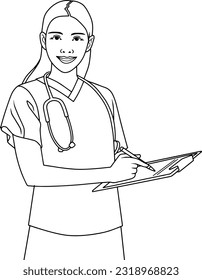 ilustración vectorial de línea de enfermería aislada en fondo blanco