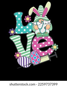 Nurse Love Gnome Easter Bunny T Shirt Design