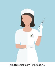 Nurse Making Medical Injection. Medicine flat style illustration of a doctor with syringe. Vector EPS10.