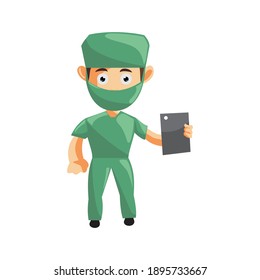 Nurse Man hospital character clothes healthcare mascot Hold Phone Tablet