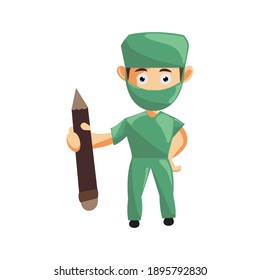 Nurse Man hospital character clothes healthcare mascot Hold Pencil