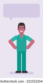 Nurse Man Keeps Hands On Hips And Smiles. Flat People. Vector Illustration