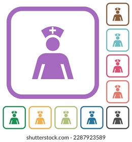 Nurse with mask simple icons in color rounded square frames on white background