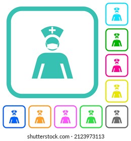 Nurse with mask vivid colored flat icons in curved borders on white background