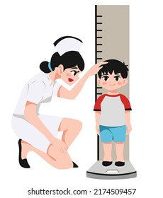 Nurse measures the child's height.