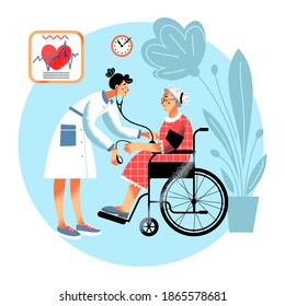 Nurse Measuring Pulse Elder Patient Hospital Stock Vector (Royalty Free ...