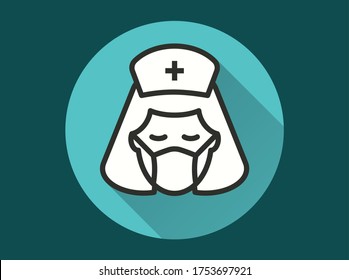 Nurse in medical face mask icon. Simple illustration with long shadow isolated for graphic and web design.