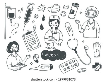 Nurse And Medical Kits Doodle