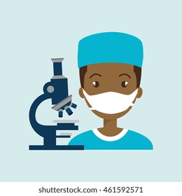 nurse medical microscope man graphic vector illustration