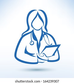 Nurse, Medical Worker, Outlined Vector Silhouette