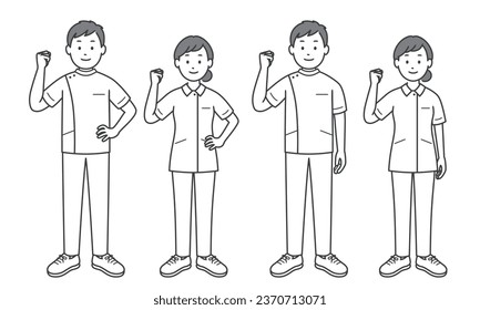 Nurse men and women doing guts pose