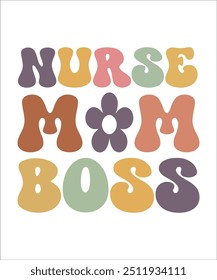 NURSE MOM BOSS Trendy Retro Nurse Bundle, Funny Nurse Shirt, Nurse wavy text, Stethoscope, Nursing