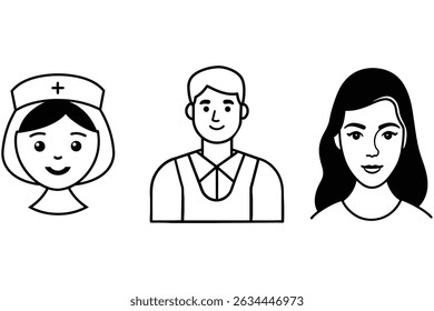 A nurse and normal woman and normal people line out silhouette vector with white backgrounds	
