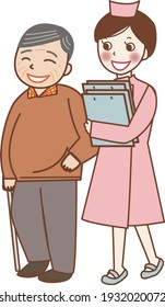 A nurse and an old man in a good mood.