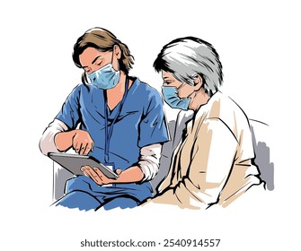 Nurse With Old Woman in masks