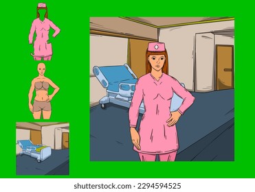 nurse on hospital. nurse and hospital symbol. hospital room background