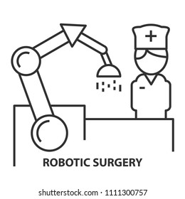Nurse on Robotic surgery in linear style. Robotic assisted surgery future linear design element. Vector illustration