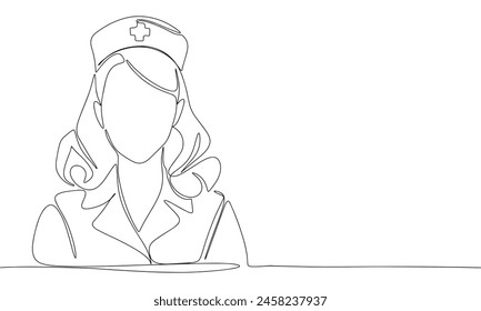 Eine Linie durchgehend pflegen. In: Line Art Nurse Silhouette. Handgezeichnete Vektorgrafik.