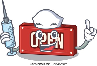 Nurse open sign isolated in the cartoon