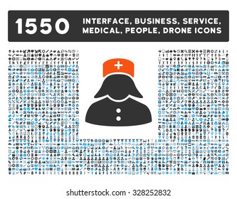 Nurse and other web interface, business tools, people poses, medical service vector icons. Style is flat symbols, bicolored, rounded angles, white background.