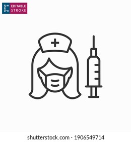 Nurse outline icon on white background. Editable stroke. Vector illustration.
