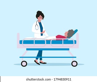 Nurse and patient. The doctor takes care of the patient. Patient support and care during illness. The doctor visits the person. Medical consultation. Help in treating the disease, hospital. 