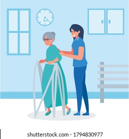 Nurse and patient. The doctor takes care of the patient. Patient support and care during illness. The doctor visits the person. Medical consultation. Help in treating the disease, hospital. 