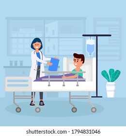 Nurse and patient. The doctor takes care of the patient. Patient support and care during illness. The doctor visits the person. Medical consultation. Help in treating the disease, hospital. 