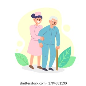 Nurse and patient. The doctor takes care of the patient. Patient support and care during illness. The doctor visits the person. Medical consultation. Help in treating the disease, hospital. 