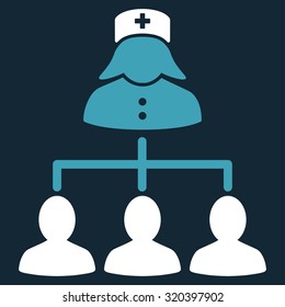 Nurse Patients Connections vector icon. Style is bicolor flat symbol, blue and white colors, rounded angles, dark blue background.