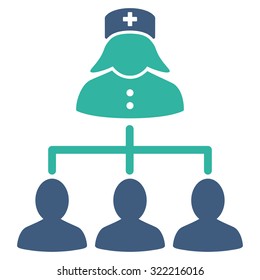 Nurse Patients Connections vector icon. Style is bicolor flat symbol, cobalt and cyan colors, rounded angles, white background.