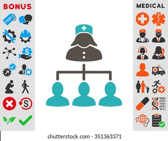 Nurse Patients Connections vector icon. Style is bicolor flat symbol, grey and cyan colors, rounded angles, white background.