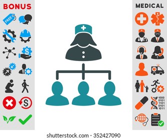 Nurse Patients Connections vector icon. Style is bicolor flat symbol, soft blue colors, rounded angles, white background.