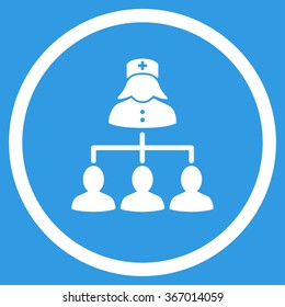 Nurse Patients Connections vector icon. Style is flat circled symbol, white color, rounded angles, blue background.