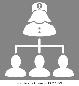 Nurse Patients vector icon. Style is flat symbol, white color, rounded angles, gray background.