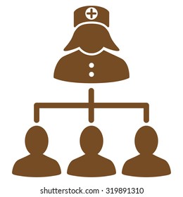 Nurse Patients vector icon. Style is flat symbol, brown color, rounded angles, white background.