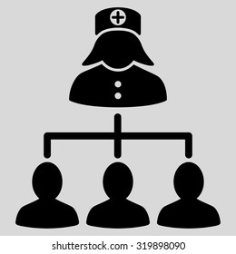 Nurse Patients vector icon. Style is flat symbol, black color, rounded angles, light gray background.