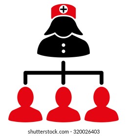 Nurse Patients vector icon. Style is bicolor flat symbol, intensive red and black colors, rounded angles, white background.