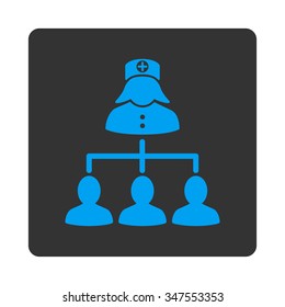 Nurse Patients vector icon. Style is flat rounded square button, blue and gray colors, white background.