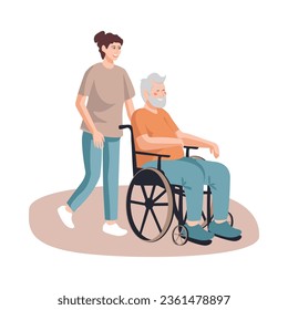 nurse for people with disabilities, accompanying an elderly person in a wheelchair