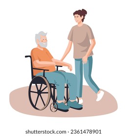 nurse for people with disabilities, accompanying an elderly person in a wheelchair