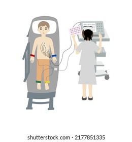 Nurse Performing An Electrocardiogram (ECG Or EKG) Test On The Male Patient In Hospital.
