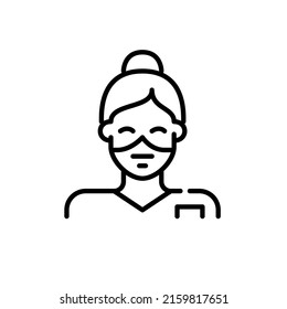 Nurse Or Physician Healthcare Provider. Young Woman Wearing A Surgical Mask. Pixel Perfect, Editable Stroke Line Icon