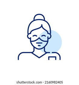 Nurse Or Physician Healthcare Provider. Young Woman Wearing A Surgical Mask. Pixel Perfect, Editable Stroke Line Art Icon