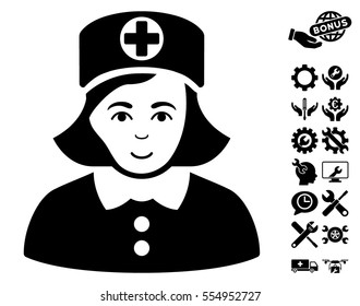 Nurse pictograph with bonus options pictures. Vector illustration style is flat iconic black symbols on white background.