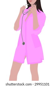 The nurse in a pink dressing gown. A vector. Without mesh.