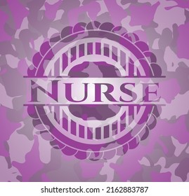 Nurse pink and purple on camo pattern. Vector Illustration. Detailed. 